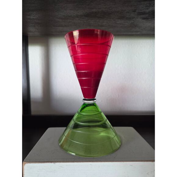 Fifth Avenue Crystal Reversible Red & Green Glass Goblet – 6.25" Retro Amberina - Picture 2 of 8
